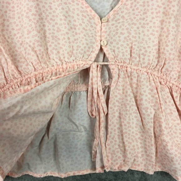Wild Fable Top XXL 90s Y2K Babydoll Tie Front Flutter Sleeve Pink Floral Ditsy - Picture 2 of 10